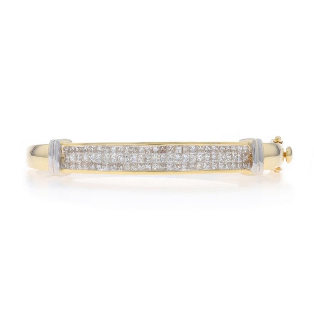 Yellow Gold Diamond Cluster Bangle Bracelet 6 1/2" - 14k Princess 3.00ctw
